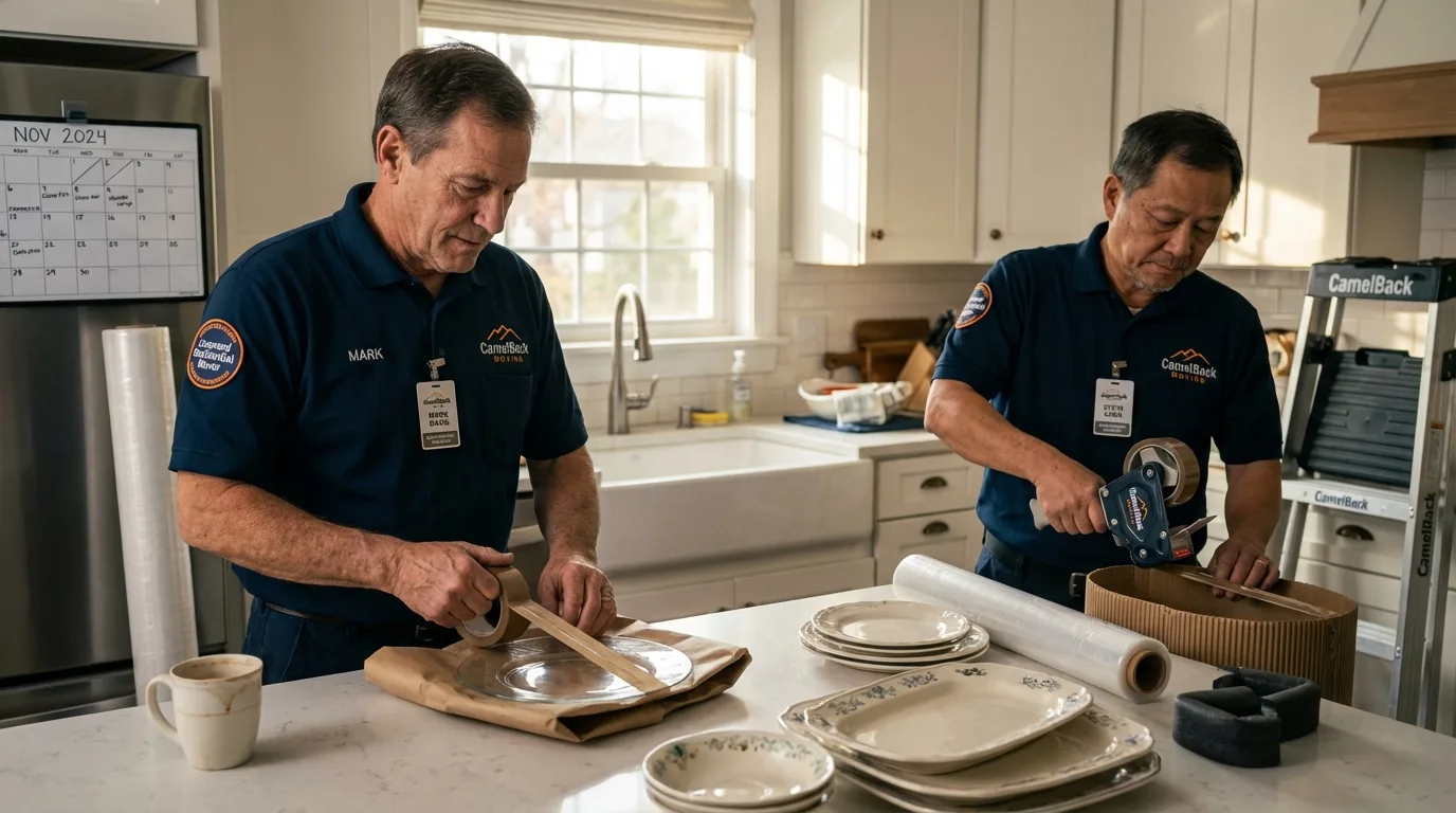 Professional crew packing kitchen dishware in Currituck, NC